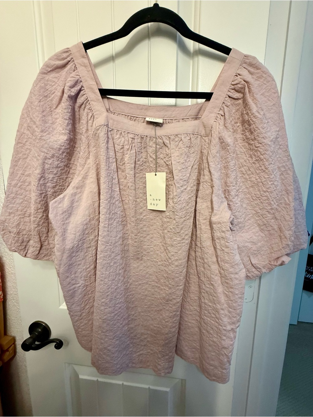 Pink Puff-Sleeve Square Neck Blouse